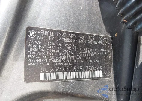 2011 BMW X3 xDrive35I из США, поврежденный, VIN 5UXWX7C52BL730465